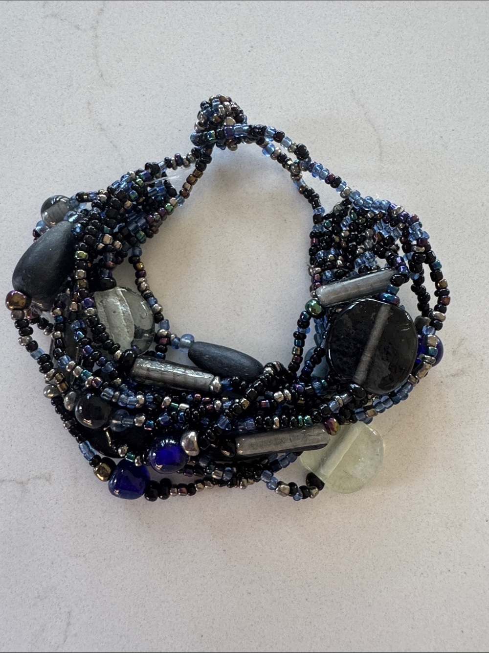 Handmade Multi-Strand Beaded Bracelet - Black and Blue NEW!